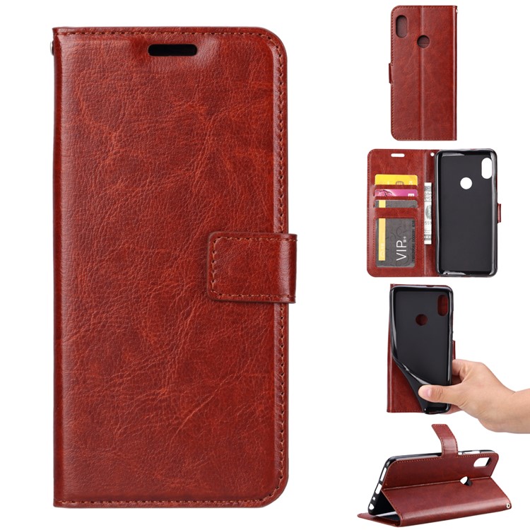 Crazy Horse Texture Wallet Stand Leather Cell Phone Cover for Huawei Honor 10 Lite/P Smart (2019) - Brown-1