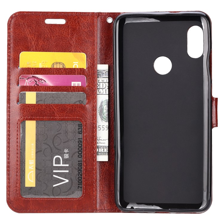 Crazy Horse Texture Wallet Stand Leather Cell Phone Cover for Huawei Honor 10 Lite/P Smart (2019) - Brown-4