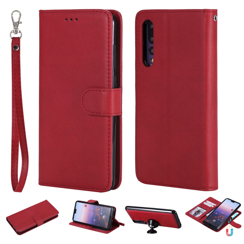 Magnetic KT Leather Series-3 Destacável 2 em 1 Carteira de Couro Para Huawei P20 Pro - Vermelho