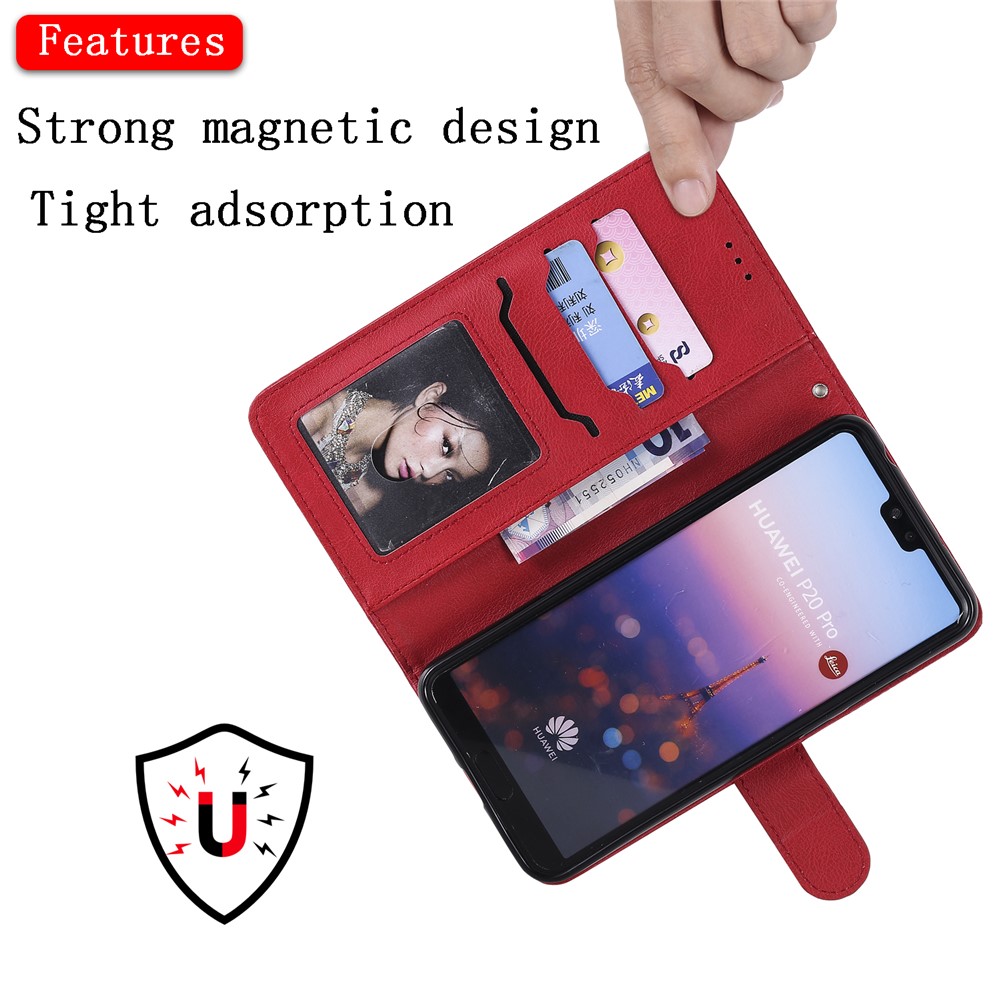 Magnetic KT Leath Series-3 Détachable Couverture de Téléphone en Cuir de Portefeuille 2-en-1 Pour Huawei P20 Pro - Rouge-10