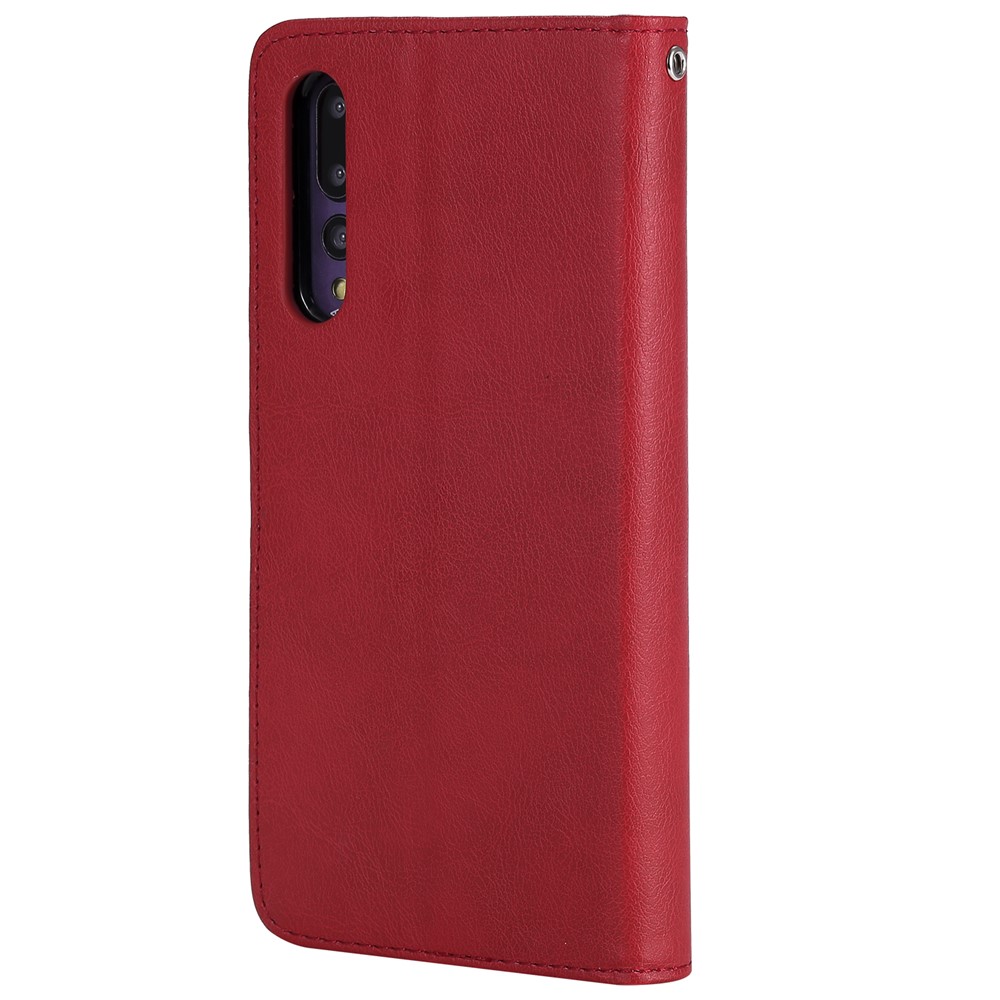 Magnetic KT Leath Series-3 Détachable Couverture de Téléphone en Cuir de Portefeuille 2-en-1 Pour Huawei P20 Pro - Rouge