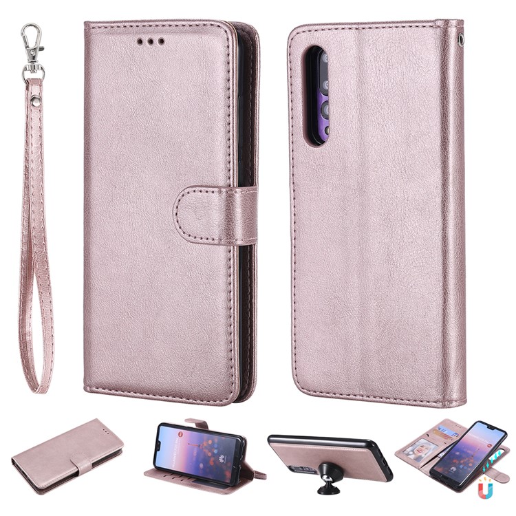 Magnetic Detachable 2-in-1 Wallet Leather Casing for Huawei P20 Pro - Rose Gold-1