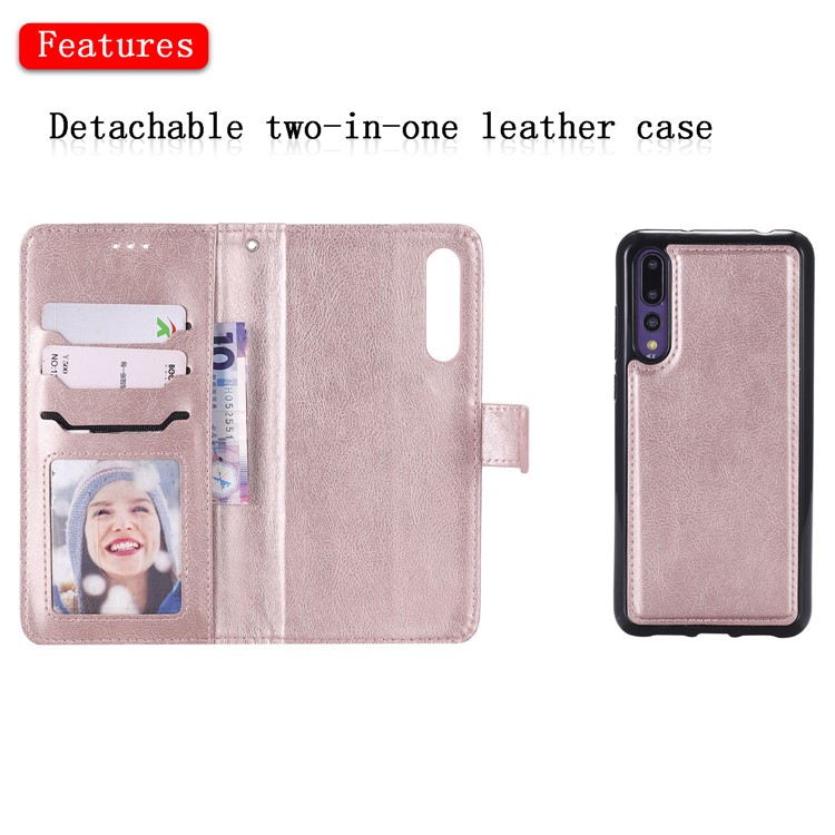 Magnetic Detachable 2-in-1 Wallet Leather Casing for Huawei P20 Pro - Rose Gold-7