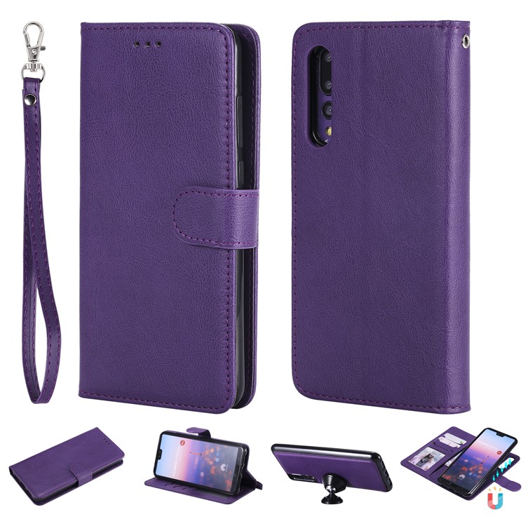 Magnetische KT Leder Serie-3 Abnehmbar 2-in-1-ständer Leder-telefonschale Für Huawei P20 Pro - Violett