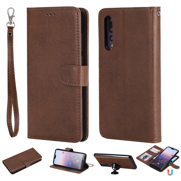 Magnetic Detachable 2-in-1 Wallet Leather Cell Phone Case for Huawei P20 Pro - Brown-1