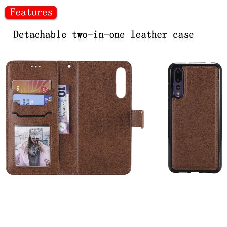 Magnetic Detachable 2-in-1 Wallet Leather Cell Phone Case for Huawei P20 Pro - Brown-7