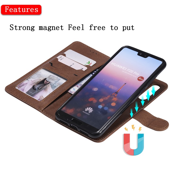 Magnetic Detachable 2-in-1 Wallet Leather Cell Phone Case for Huawei P20 Pro - Brown-8