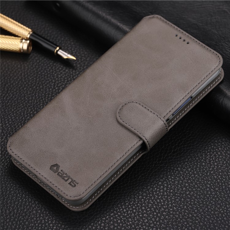 AZNS Wallet Leather Stand Shell Case for Huawei Mate 20 Pro - Grey-1