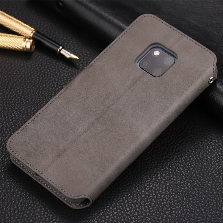 AZNS Wallet Leather Stand Shell Case for Huawei Mate 20 Pro - Grey-2