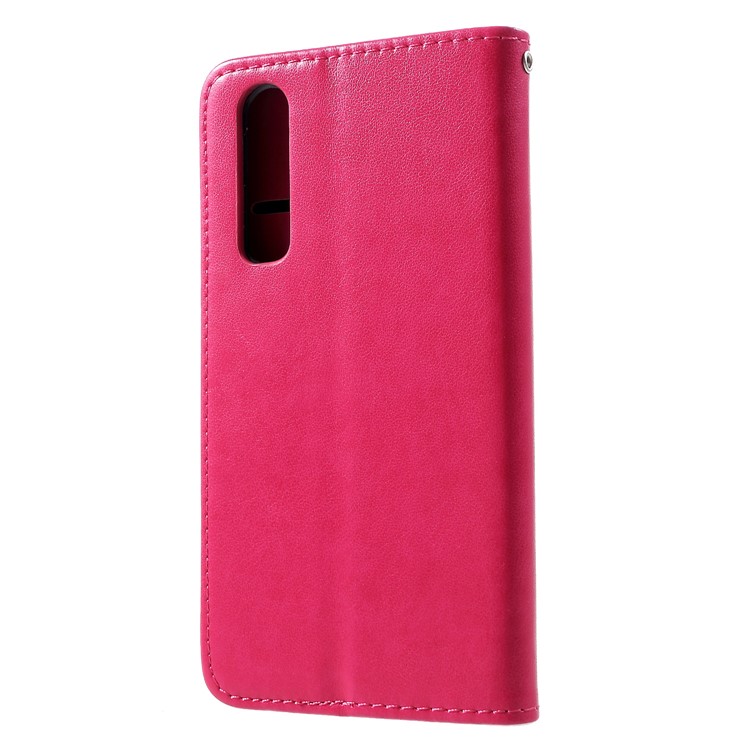 Imprint Cat and Fish Bone PU Leather Wallet Cover for Huawei P30 - Rose-2