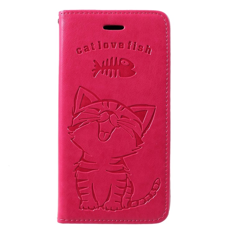 Imprint Cat and Fish Bone PU Leather Wallet Cover for Huawei P30 - Rose-3