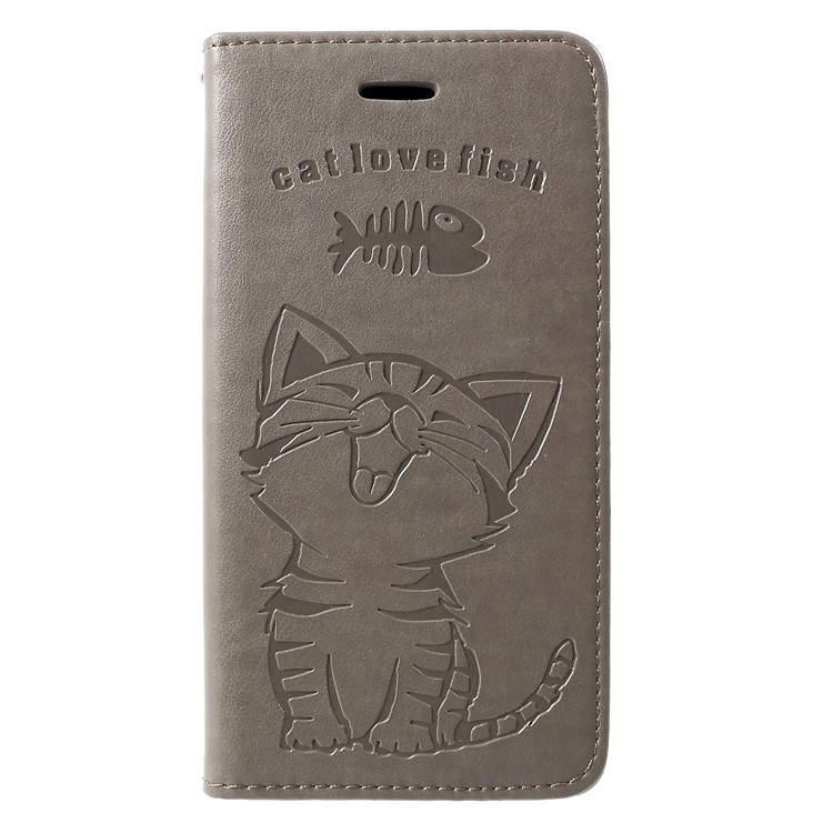 Imprint Cat and Fish Bone PU Leather Wallet Shell for Huawei P30 - Grey-1