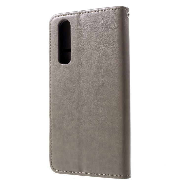 Imprint Cat and Fish Bone PU Leather Wallet Shell for Huawei P30 - Grey-2