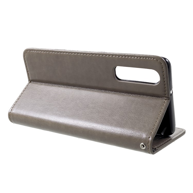 Imprint Cat and Fish Bone PU Leather Wallet Shell for Huawei P30 - Grey-4