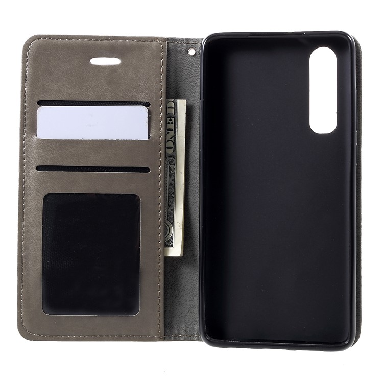 Imprint Cat and Fish Bone PU Leather Wallet Shell for Huawei P30 - Grey-5