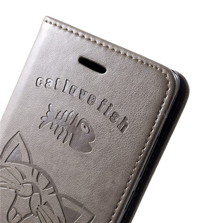 Imprint Cat and Fish Bone PU Leather Wallet Shell for Huawei P30 - Grey-6