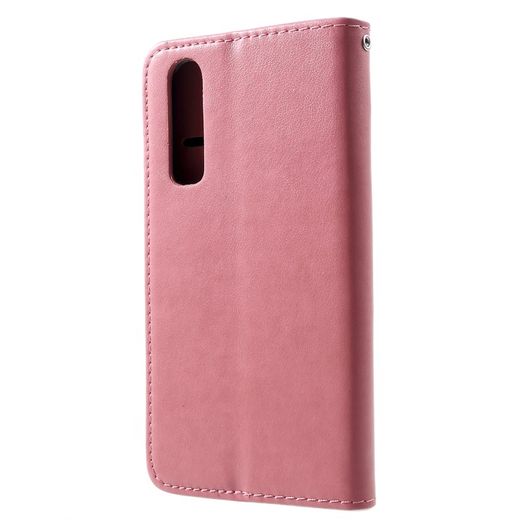 Imprint Cat and Fish Bone PU Leather Wallet Case for Huawei P30 - Pink-2