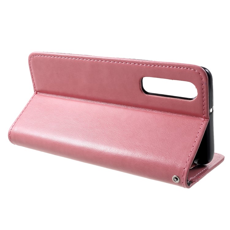 Imprint Cat and Fish Bone PU Leather Wallet Case for Huawei P30 - Pink-4