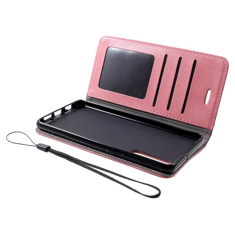 Imprint Cat and Fish Bone PU Leather Wallet Case for Huawei P30 - Pink-5