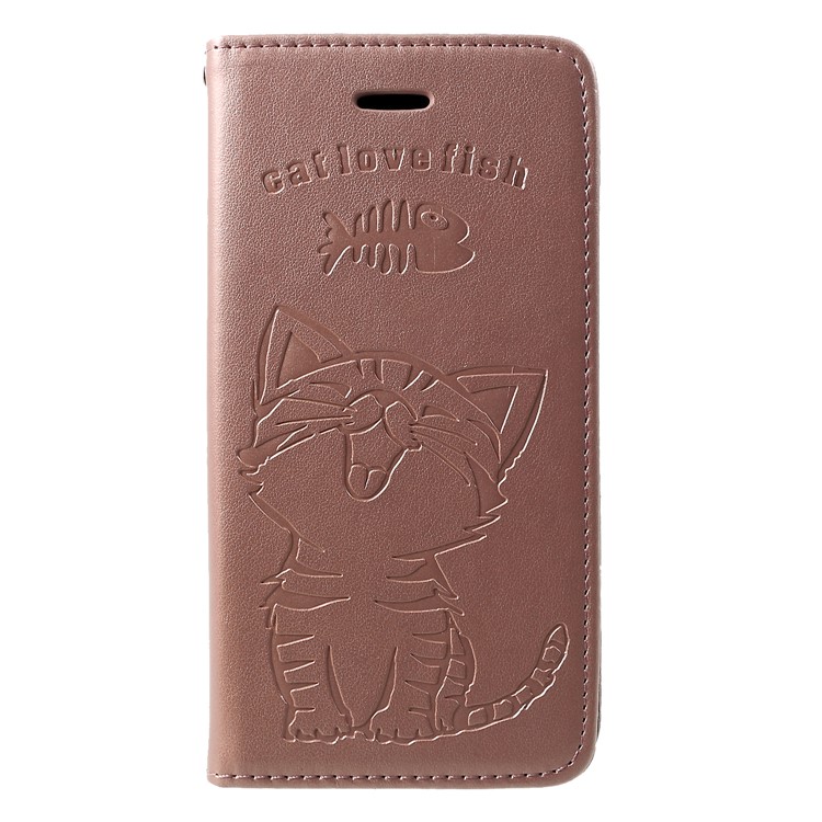 Imprint Cat and Fish Bone PU Leather Protection Phone Cover for Huawei P30 - Rose Gold-1