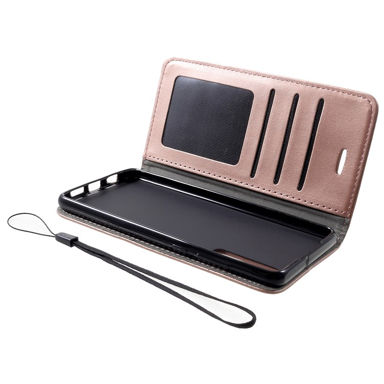 Imprint Cat and Fish Bone PU Leather Protection Phone Cover for Huawei P30 - Rose Gold-5