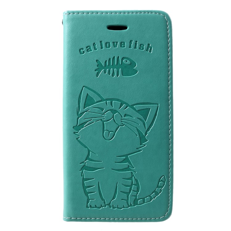 Imprint Cat and Fish Bone PU Leather Protection Phone Shell for Huawei P30 - Green-1