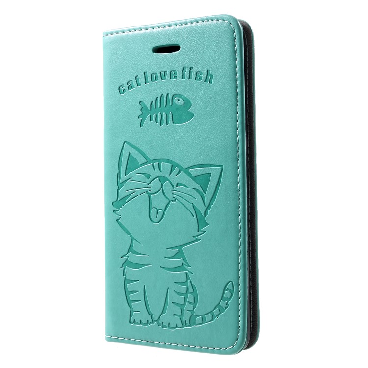 Imprint Cat and Fish Bone PU Leather Protection Phone Shell for Huawei P30 - Green-3
