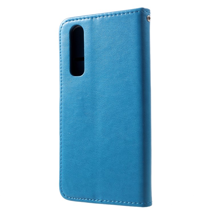 Imprint Cat and Fish Bone PU Leather Protection Phone Case for Huawei P30 - Baby Blue-2