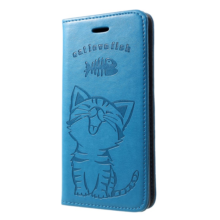 Imprint Cat and Fish Bone PU Leather Protection Phone Case for Huawei P30 - Baby Blue-3
