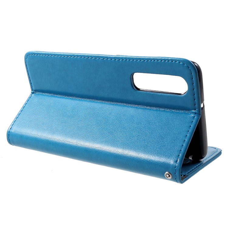 Imprint Cat and Fish Bone PU Leather Protection Phone Case for Huawei P30 - Baby Blue-4