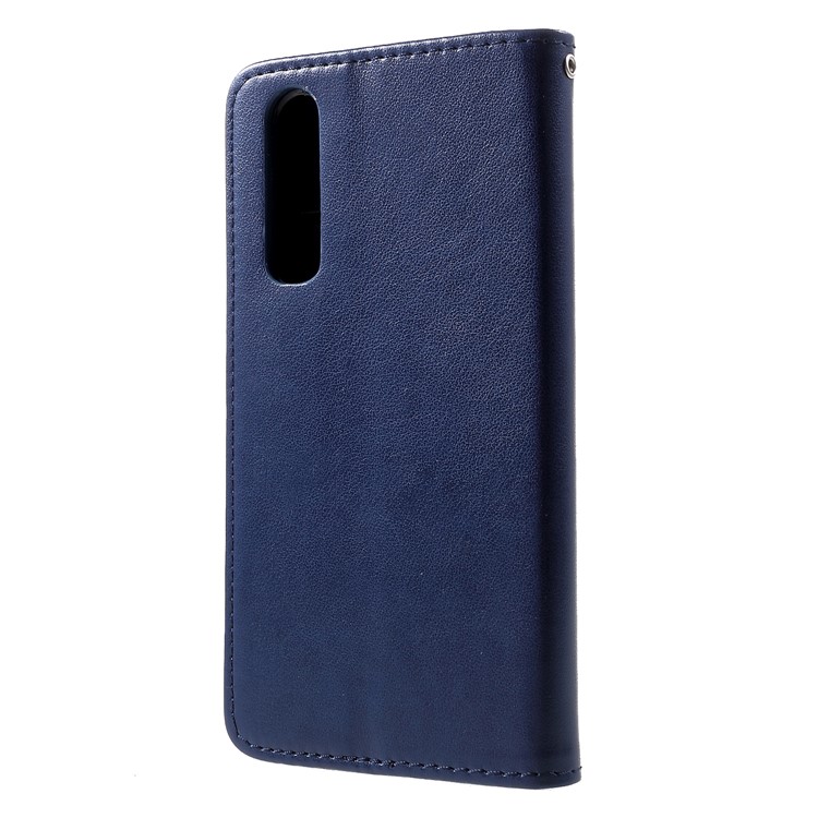 Imprint Cat and Fish Bone PU Leather Mobile Cover for Huawei P30 - Dark Blue-2