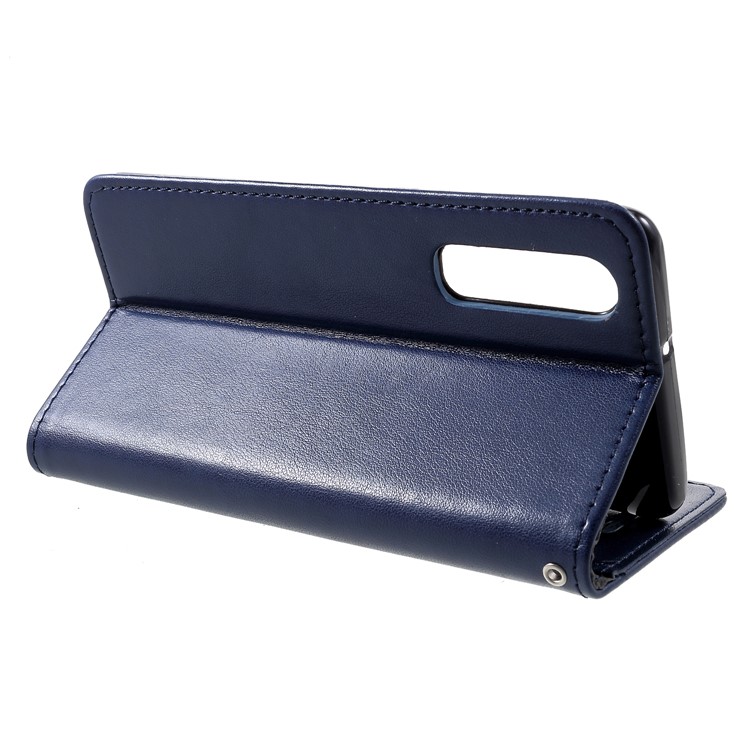 Imprint Cat and Fish Bone PU Leather Mobile Cover for Huawei P30 - Dark Blue-4