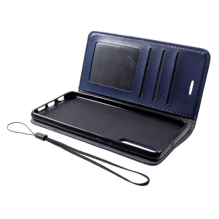 Imprint Cat and Fish Bone PU Leather Mobile Cover for Huawei P30 - Dark Blue-5