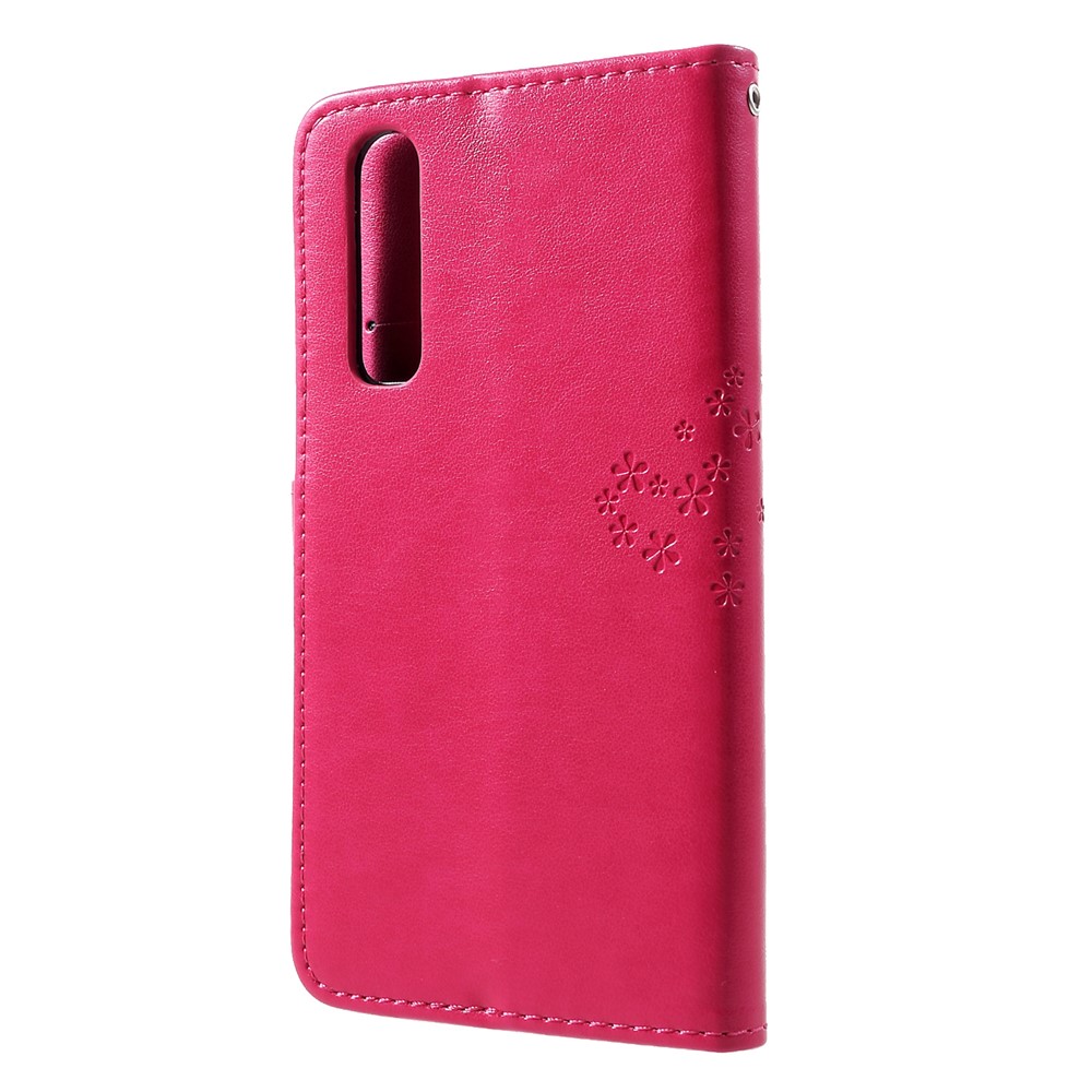 Imprint Tree Owl Pattern PU Leather Magnetic Case for Huawei P30 - Rose-2