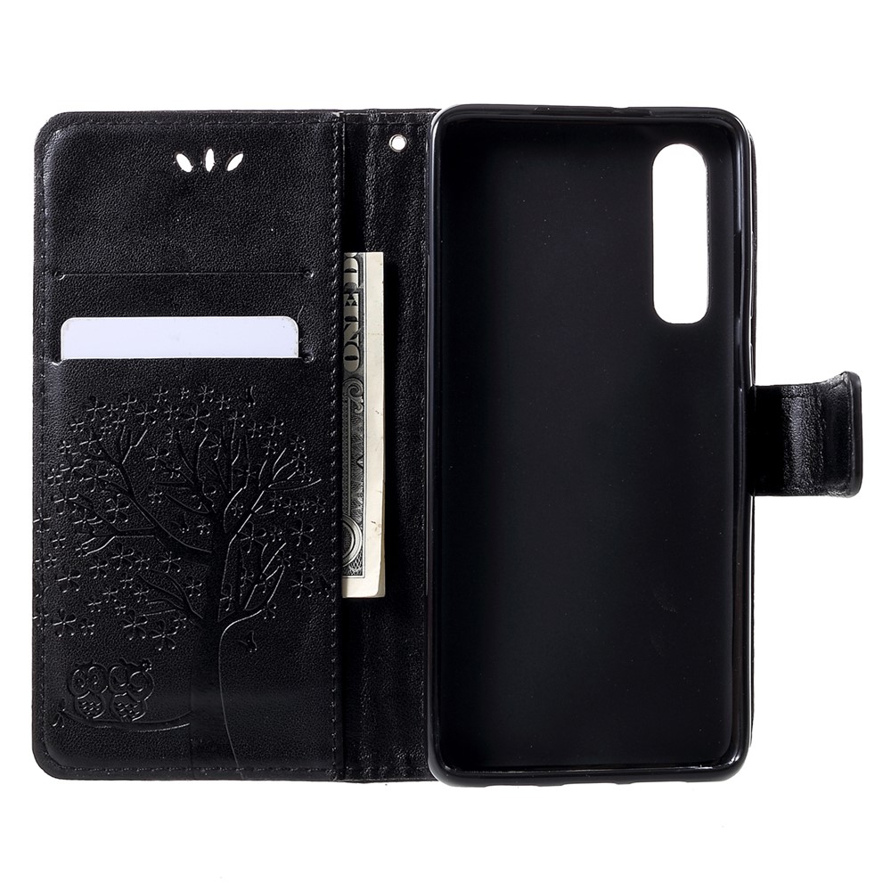 Imprint Tree Owl Pattern PU Leather Magnetic Shell for Huawei P30 - Black-5