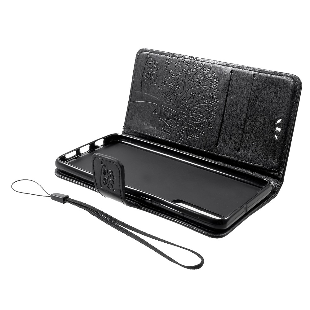 Imprint Tree Owl Pattern PU Leather Magnetic Shell for Huawei P30 - Black-8