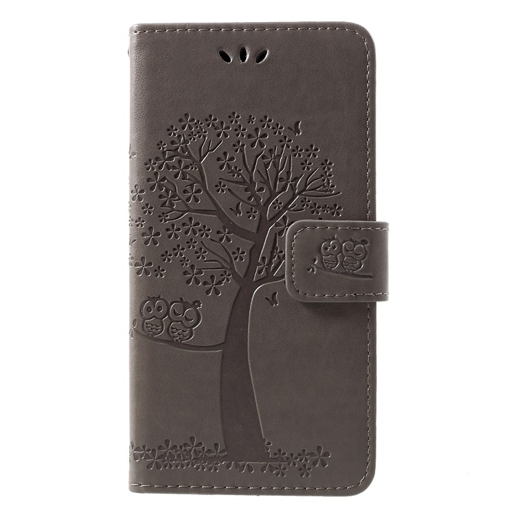 Imprint Tree Owl Pattern PU Leather Magnetic Cover for Huawei P30 - Grey-1