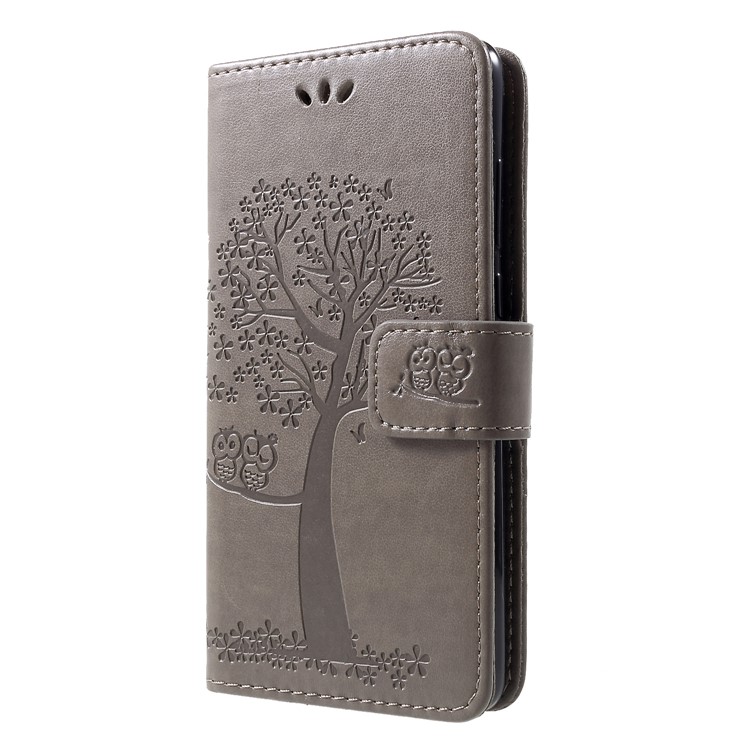 Imprint Tree Owl Pattern PU Leather Magnetic Cover for Huawei P30 - Grey-3
