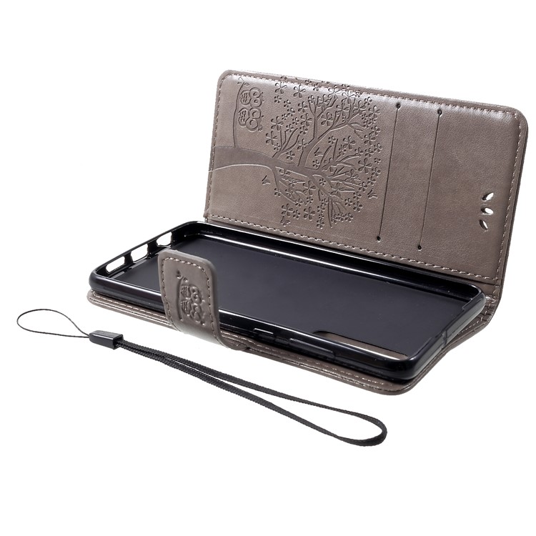 Imprint Tree Owl Pattern PU Leather Magnetic Cover for Huawei P30 - Grey-5
