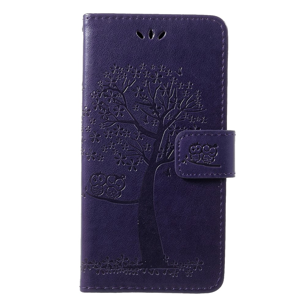 Imprint Tree Owl Pattern PU Leather Card Holder Mobile Case for Huawei P30 - Dark Purple-1