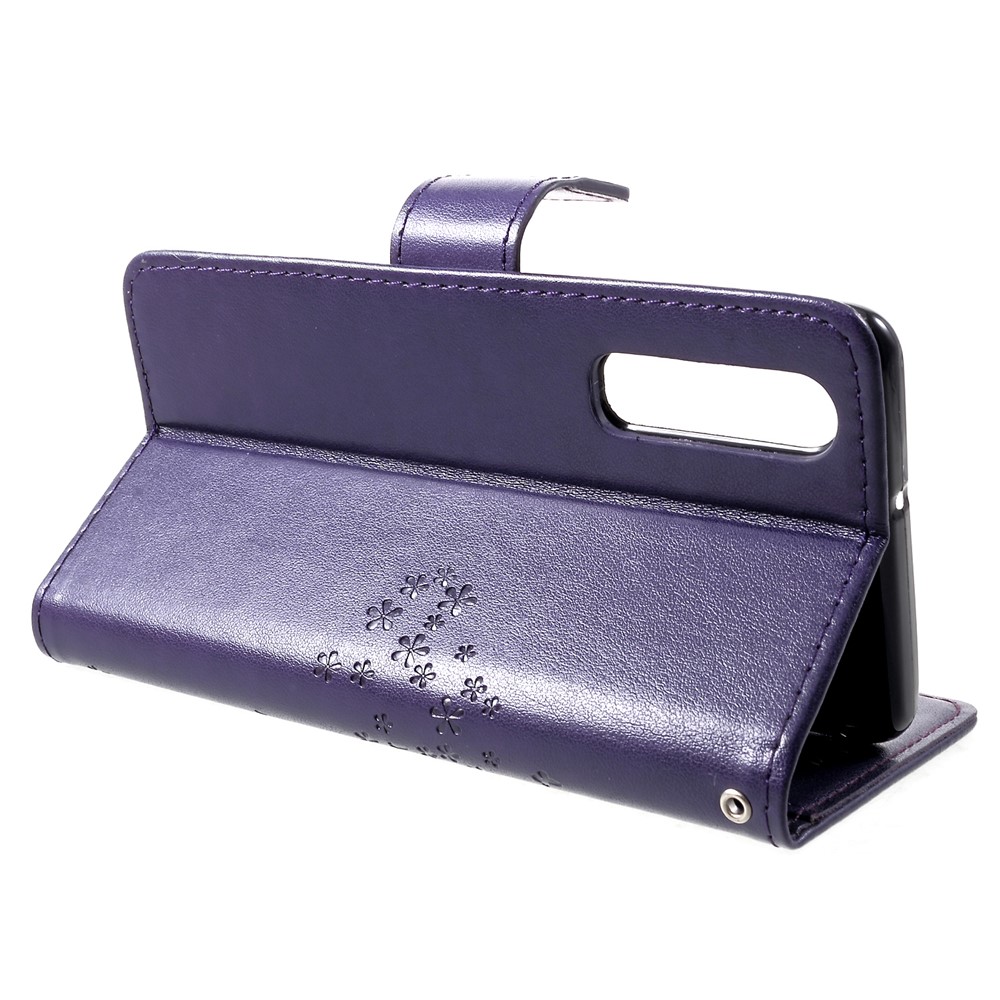 Imprint Tree Owl Pattern PU Leather Card Holder Mobile Case for Huawei P30 - Dark Purple-4