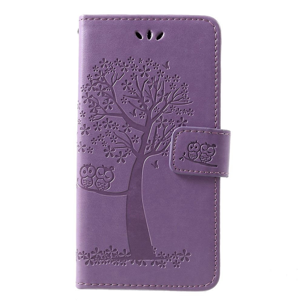 Imprint Tree Owl Pattern PU Leather Card Holder Mobile Cover Shell for Huawei P30 - Light Purple-1