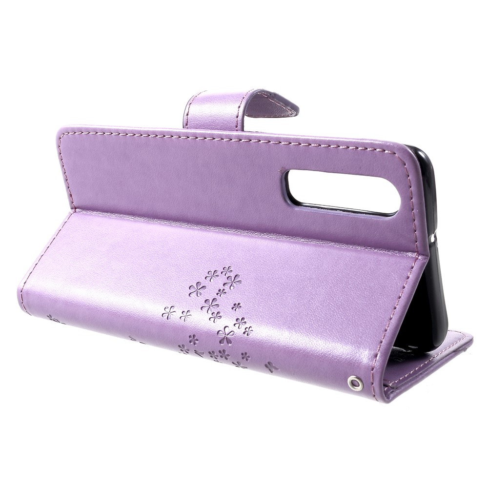 Imprint Tree Owl Pattern PU Leather Card Holder Mobile Cover Shell for Huawei P30 - Light Purple-4