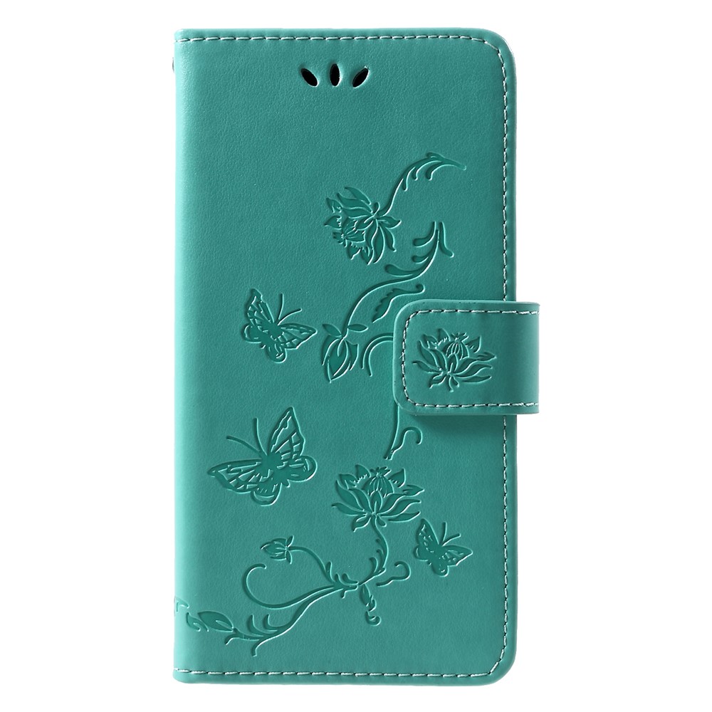 Imprint Butterfly Flower PU Leather Magnetic Flip Cover for Huawei P30 - Cyan-1