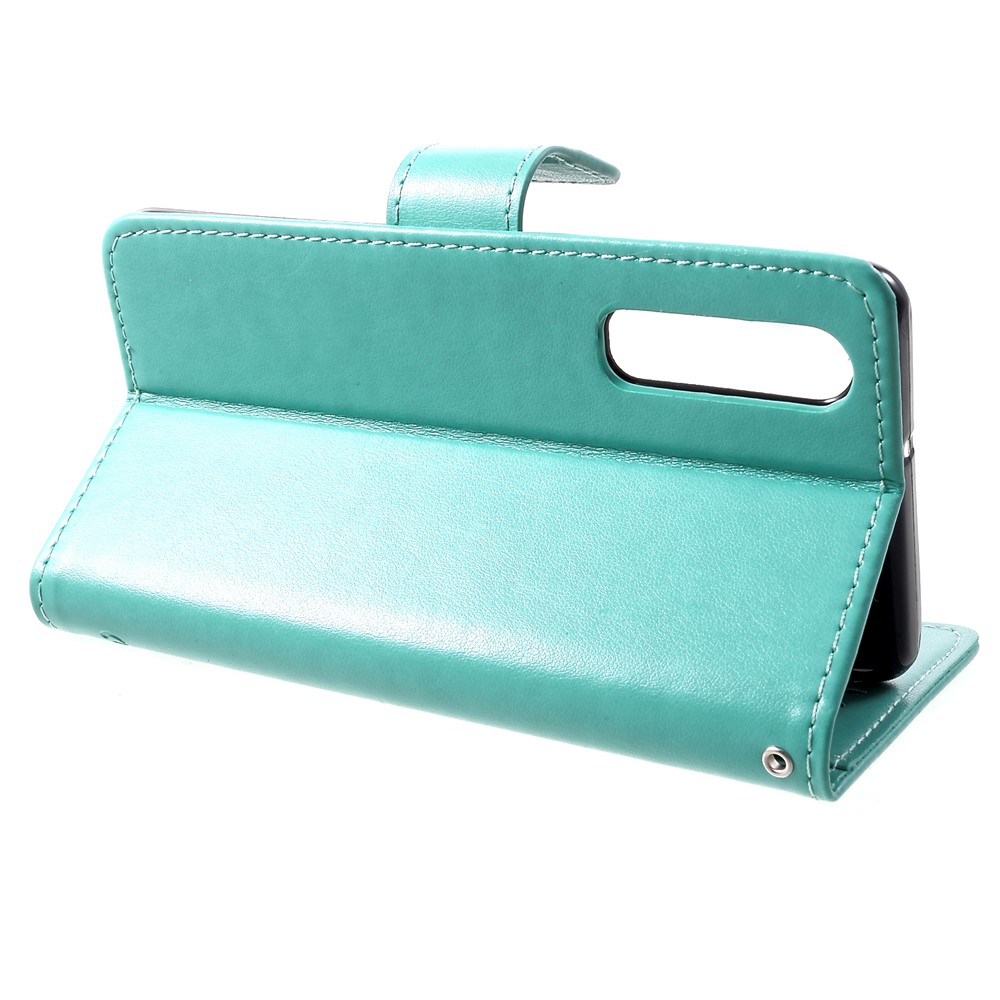 Imprint Butterfly Flower PU Leather Magnetic Flip Cover for Huawei P30 - Cyan-4