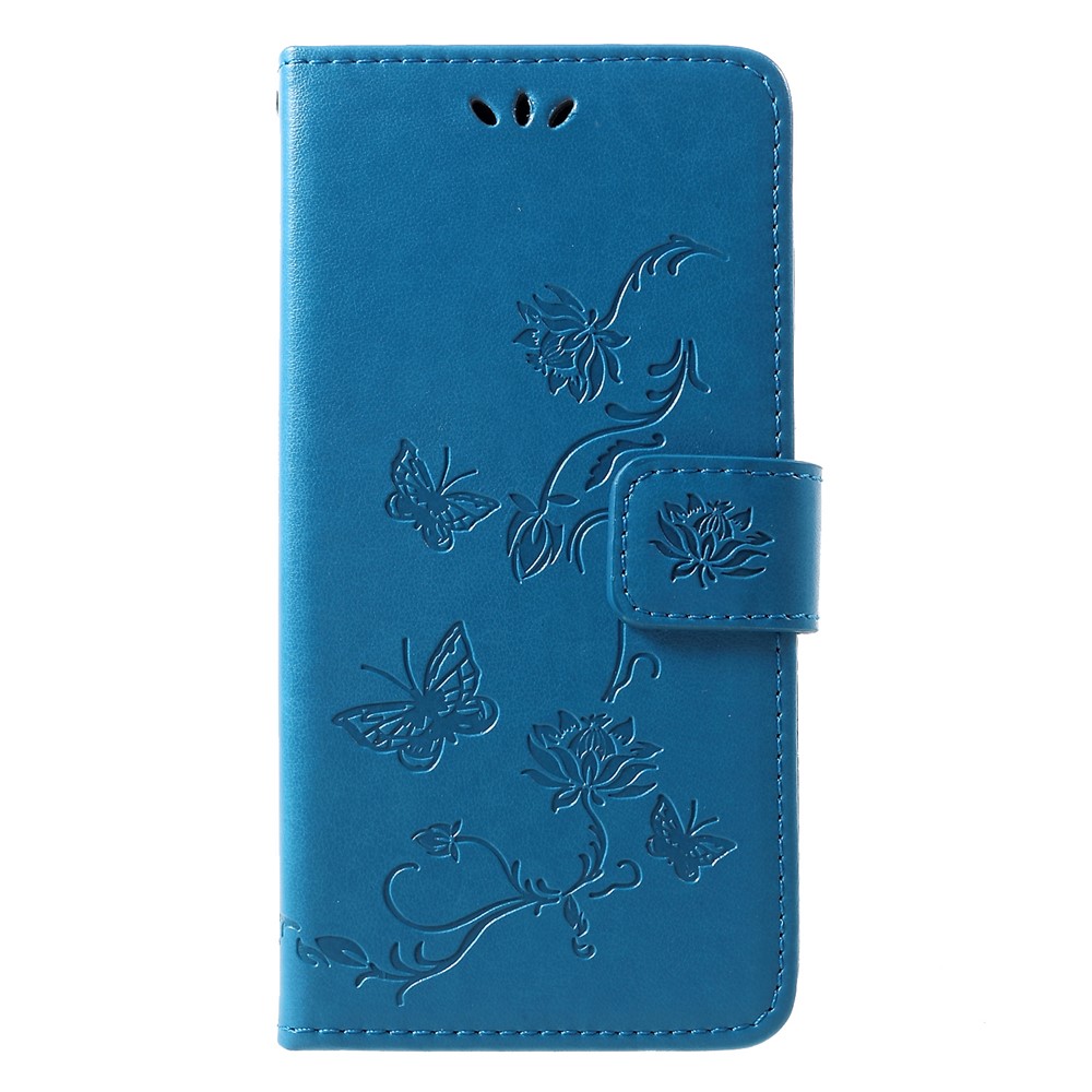 Imprint Butterfly Flower PU Leather Magnetic Flip Case for Huawei P30 - Blue-1