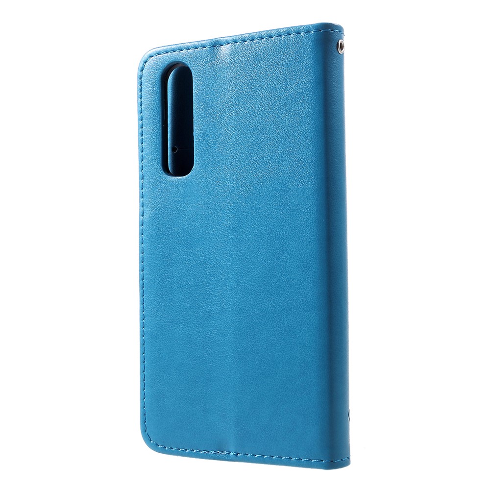 Imprint Butterfly Flower PU Leather Magnetic Flip Case for Huawei P30 - Blue-2
