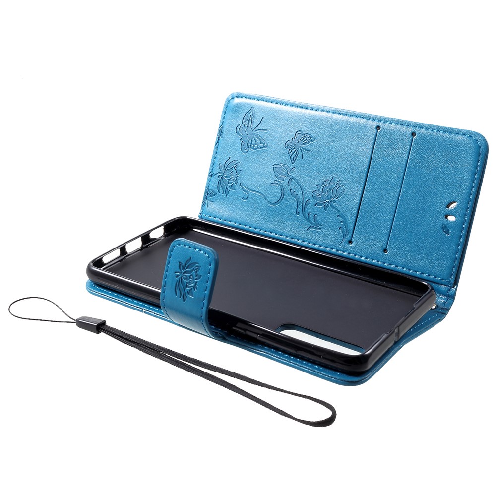 Imprint Butterfly Flower PU Leather Magnetic Flip Case for Huawei P30 - Blue-5