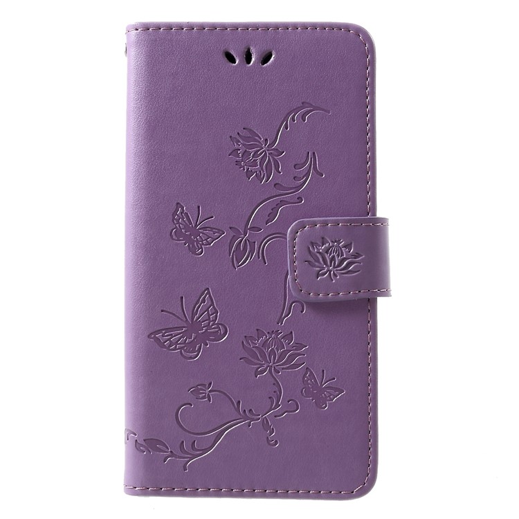 Imprint Butterfly Flower PU Leather Magnetic Flip Shell for Huawei P30 - Light Purple-1