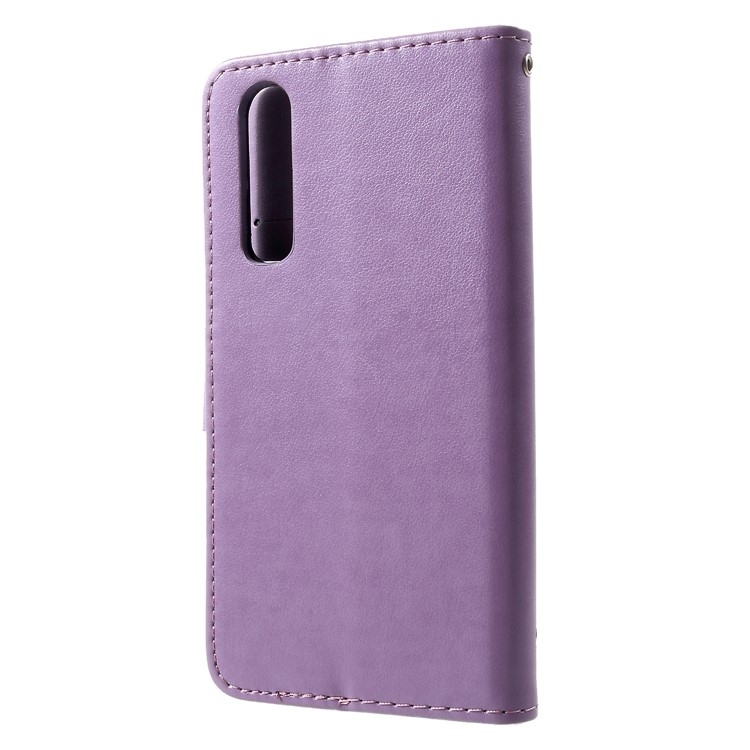 Imprint Butterfly Flower PU Leather Magnetic Flip Shell for Huawei P30 - Light Purple-2
